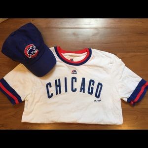 Women’s Chicago Cubs baseball cap and shirt